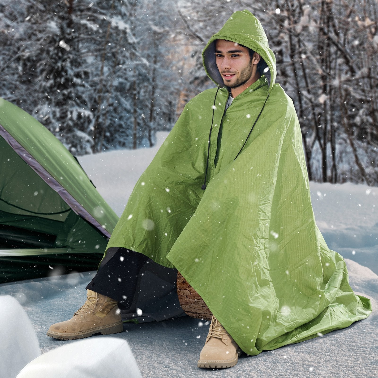 VEVOR Camping Blanket 79" x 59" Wearable Warm Stadium Blanket Outdoor Army Green 