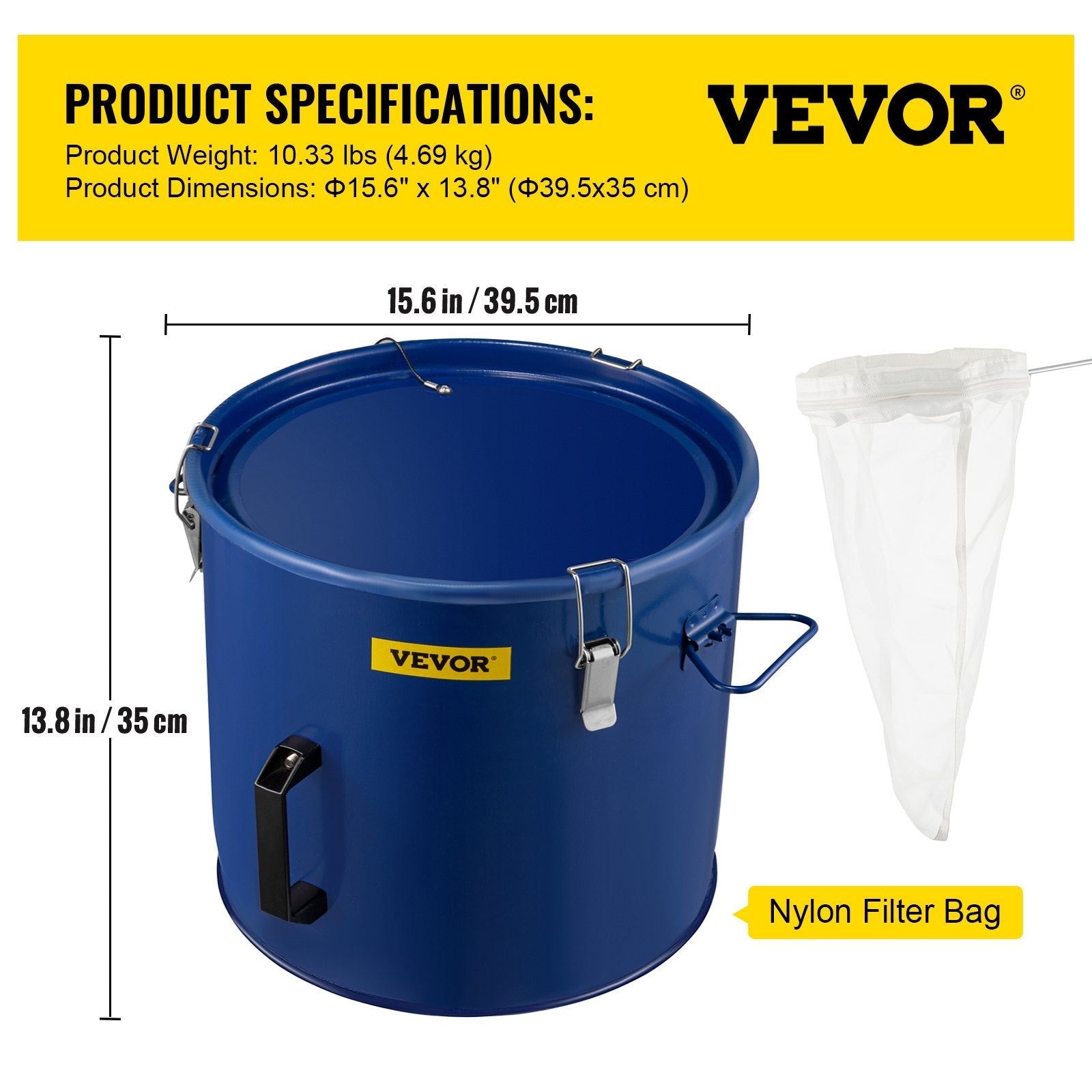 VEVOR Fryer Grease Bucket Oil Disposal Caddy 10 Gal Oil Bucket w/ Lid&Filter Bag 