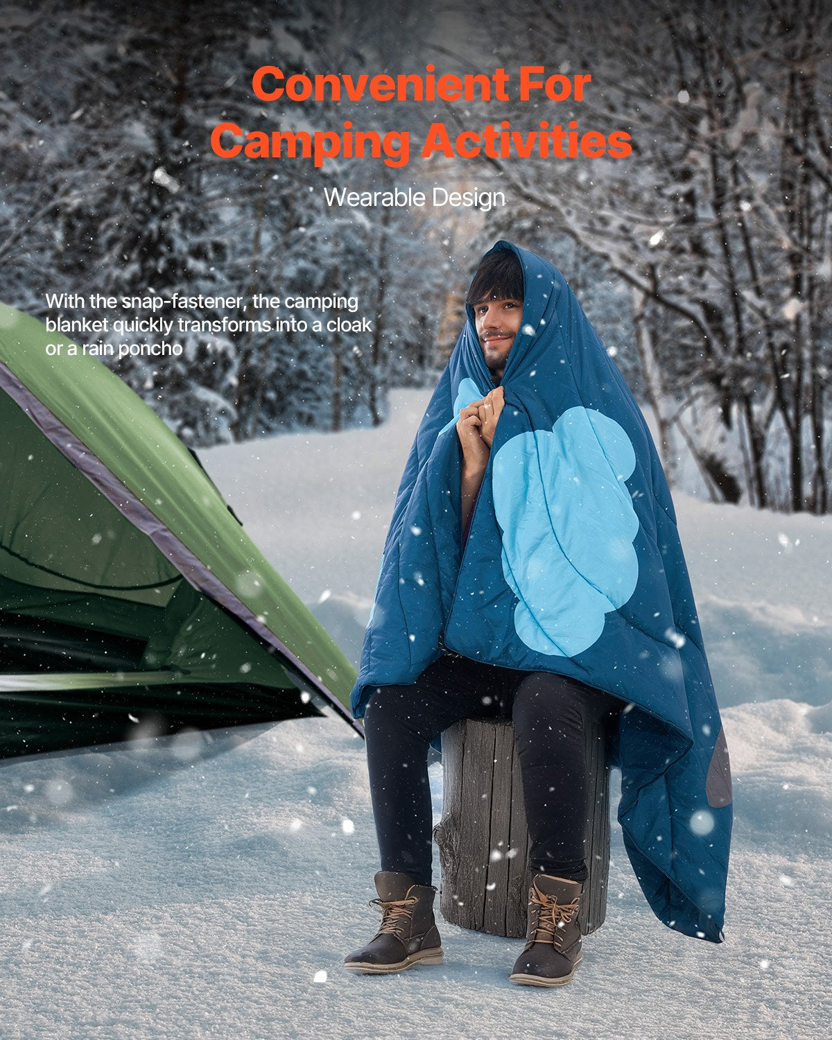 VEVOR Camping Blanket 75" x 52" Wearable Warm Stadium Blanket Outdoor Printed 