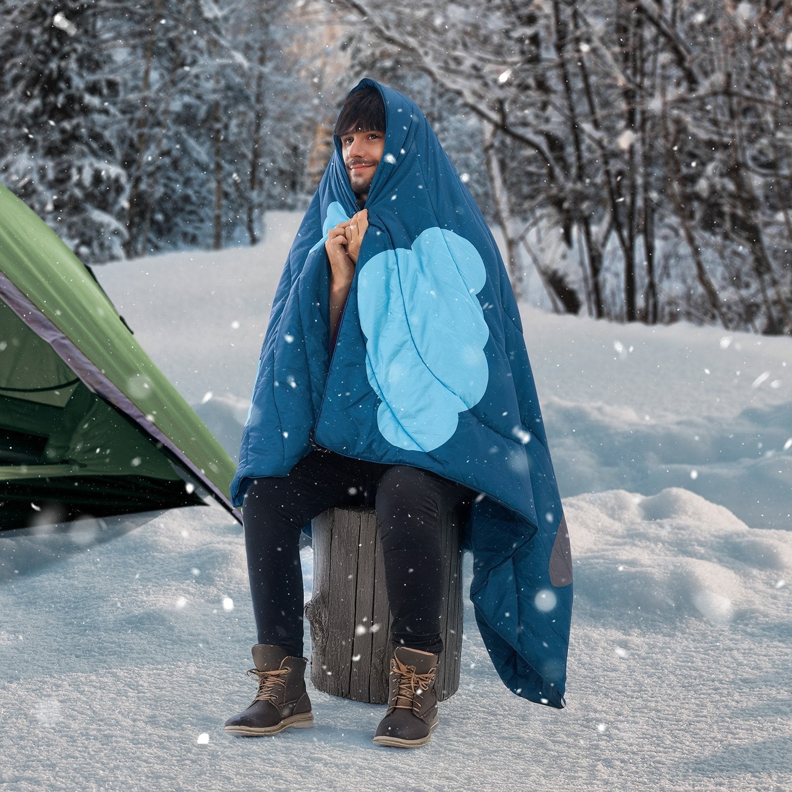 VEVOR Camping Blanket 75" x 52" Wearable Warm Stadium Blanket Outdoor Printed 