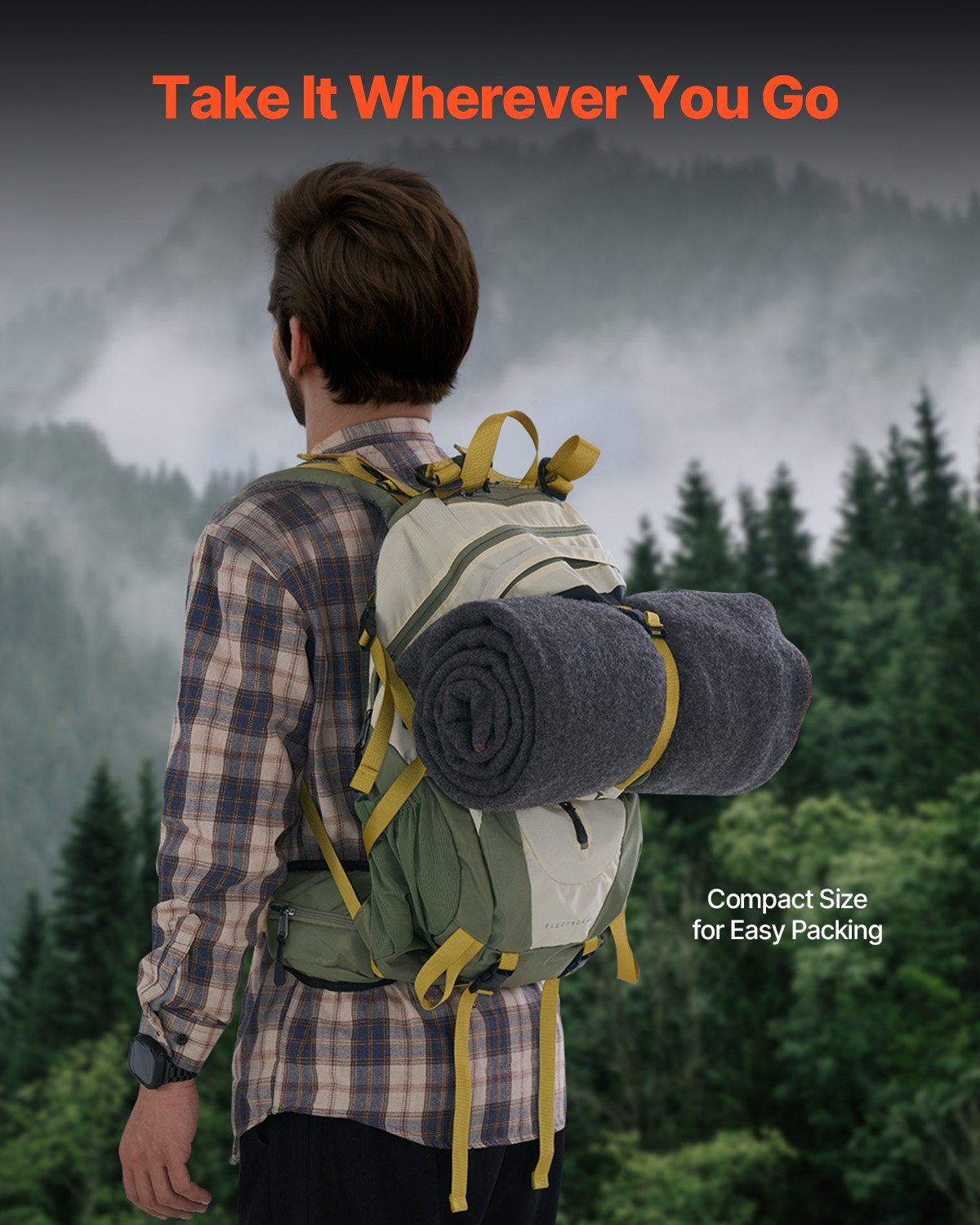 VEVOR Wool Camping Blanket 64" x 88" Warm for Camping Hiking Travel Light Grey 