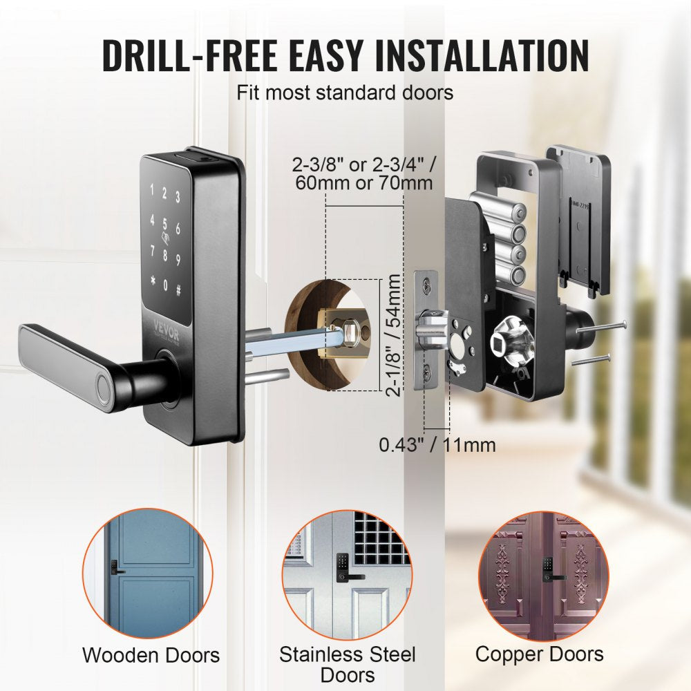 VEVOR Smart Lock, 5-in-1 Smart Door Knob, Fingerprint Deadbolt with App Control, Keyless Entry Door Lock with Handle, Bluetooth Smart Lock, Biometric Door Lock, Keypad Digital Door Lock for Front Door 