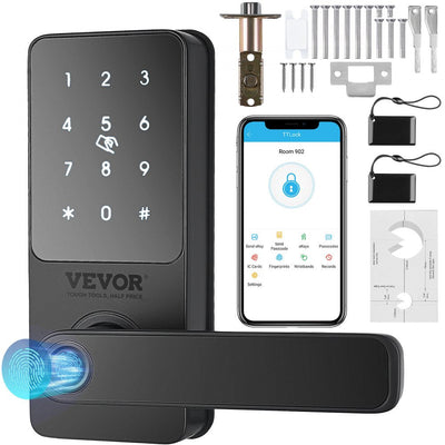 VEVOR Smart Lock, 5-in-1 Smart Door Knob, Fingerprint Deadbolt with App Control, Keyless Entry Door Lock with Handle, Bluetooth Smart Lock, Biometric Door Lock, Keypad Digital Door Lock for Front Door 