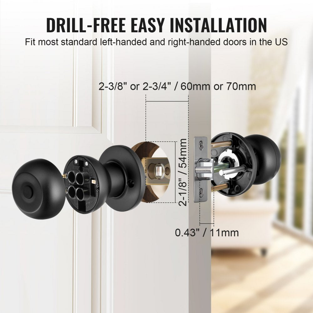 VEVOR Smart Door Knob, Fingerprint Smart Lock with APP Control, Biometric Door Lock Bluetooth Smart Lock, Easy Installation Door Lock, for Home Bedrooms, Cloakroom, Hotels, Apartments Offices, Black 