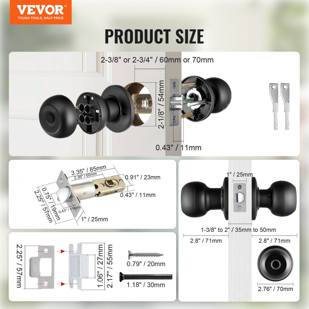 VEVOR Smart Door Knob, Fingerprint Smart Lock with APP Control, Biometric Door Lock Bluetooth Smart Lock, Easy Installation Door Lock, for Home Bedrooms, Cloakroom, Hotels, Apartments Offices, Black 