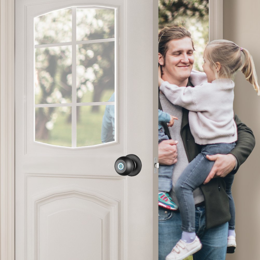 VEVOR Smart Door Knob, Fingerprint Smart Lock with APP Control, Biometric Door Lock Bluetooth Smart Lock, Easy Installation Door Lock, for Home Bedrooms, Cloakroom, Hotels, Apartments Offices, Black 