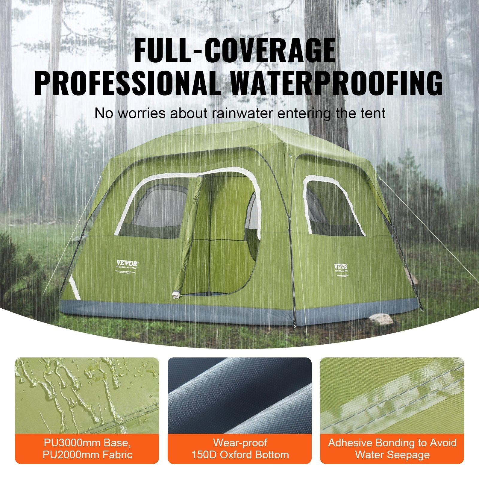 VEVOR Camping Tent, 10 x 9 x 6.5 ft Fit for 6 Person, Waterproof Lightweight Backpacking Tent, Easy Setup, with Door and Window, for Outdoor Family Camping, Hiking, Hunting, Mountaineering Travel 