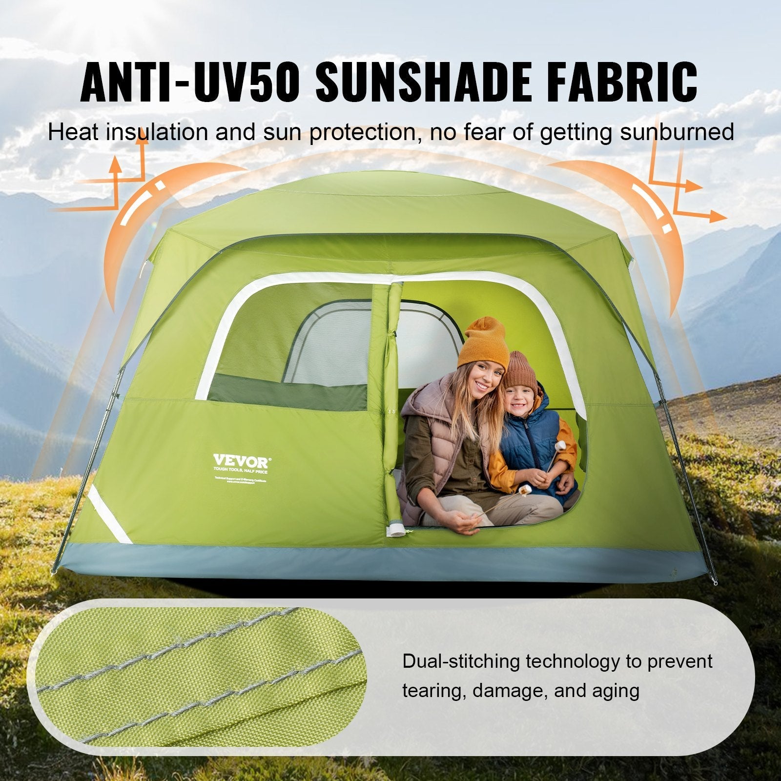 VEVOR Camping Tent, 10 x 9 x 6.5 ft Fit for 6 Person, Waterproof Lightweight Backpacking Tent, Easy Setup, with Door and Window, for Outdoor Family Camping, Hiking, Hunting, Mountaineering Travel 