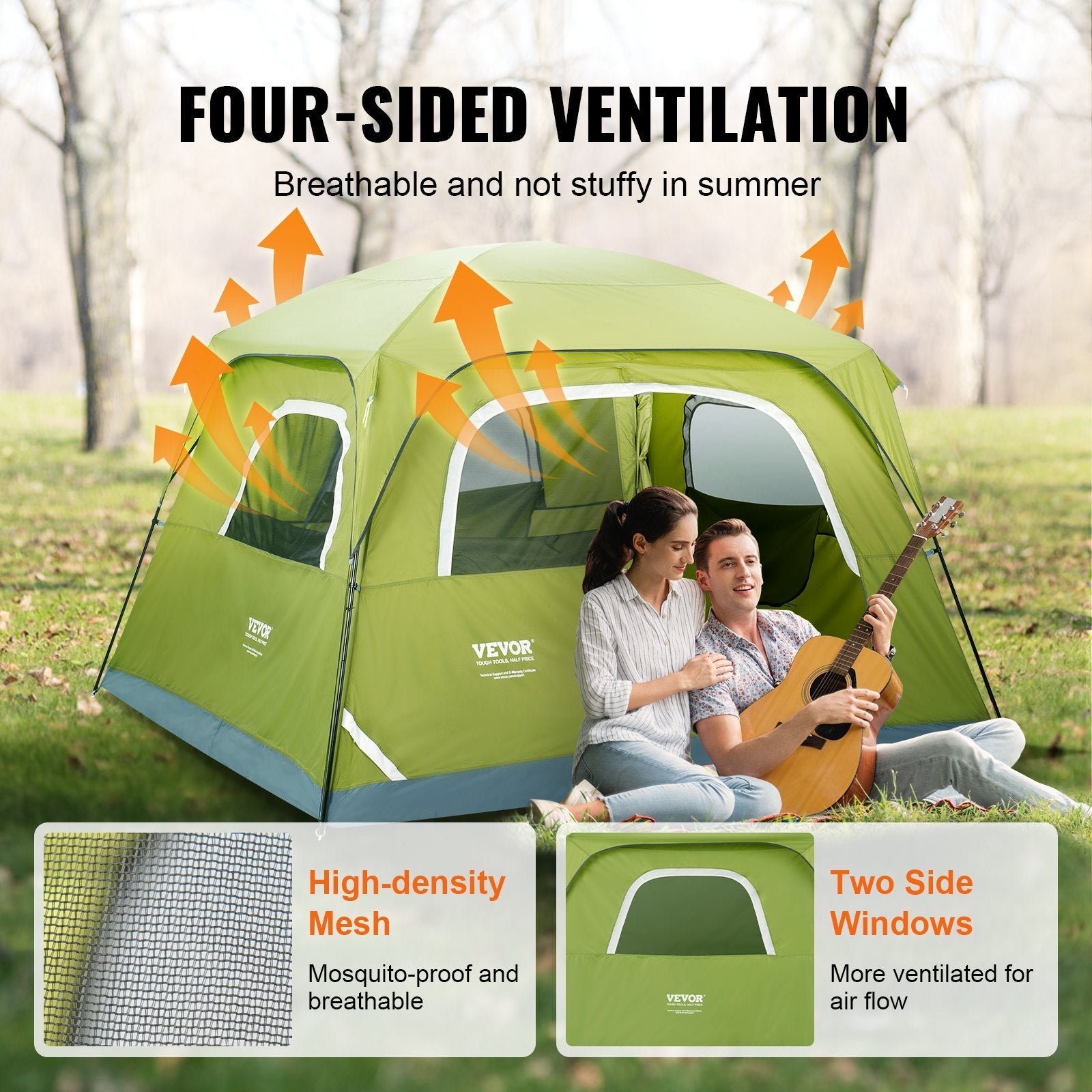 VEVOR Camping Tent, 10 x 9 x 6.5 ft Fit for 6 Person, Waterproof Lightweight Backpacking Tent, Easy Setup, with Door and Window, for Outdoor Family Camping, Hiking, Hunting, Mountaineering Travel 