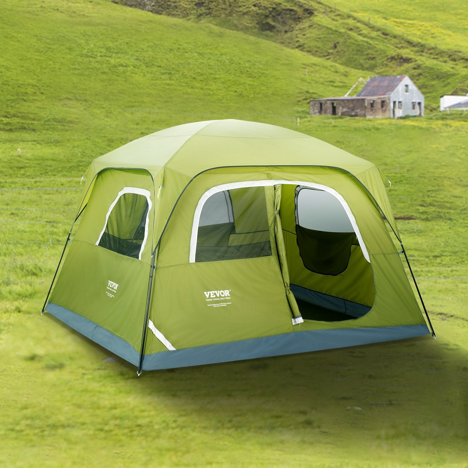 VEVOR Camping Tent, 10 x 9 x 6.5 ft Fit for 6 Person, Waterproof Lightweight Backpacking Tent, Easy Setup, with Door and Window, for Outdoor Family Camping, Hiking, Hunting, Mountaineering Travel 