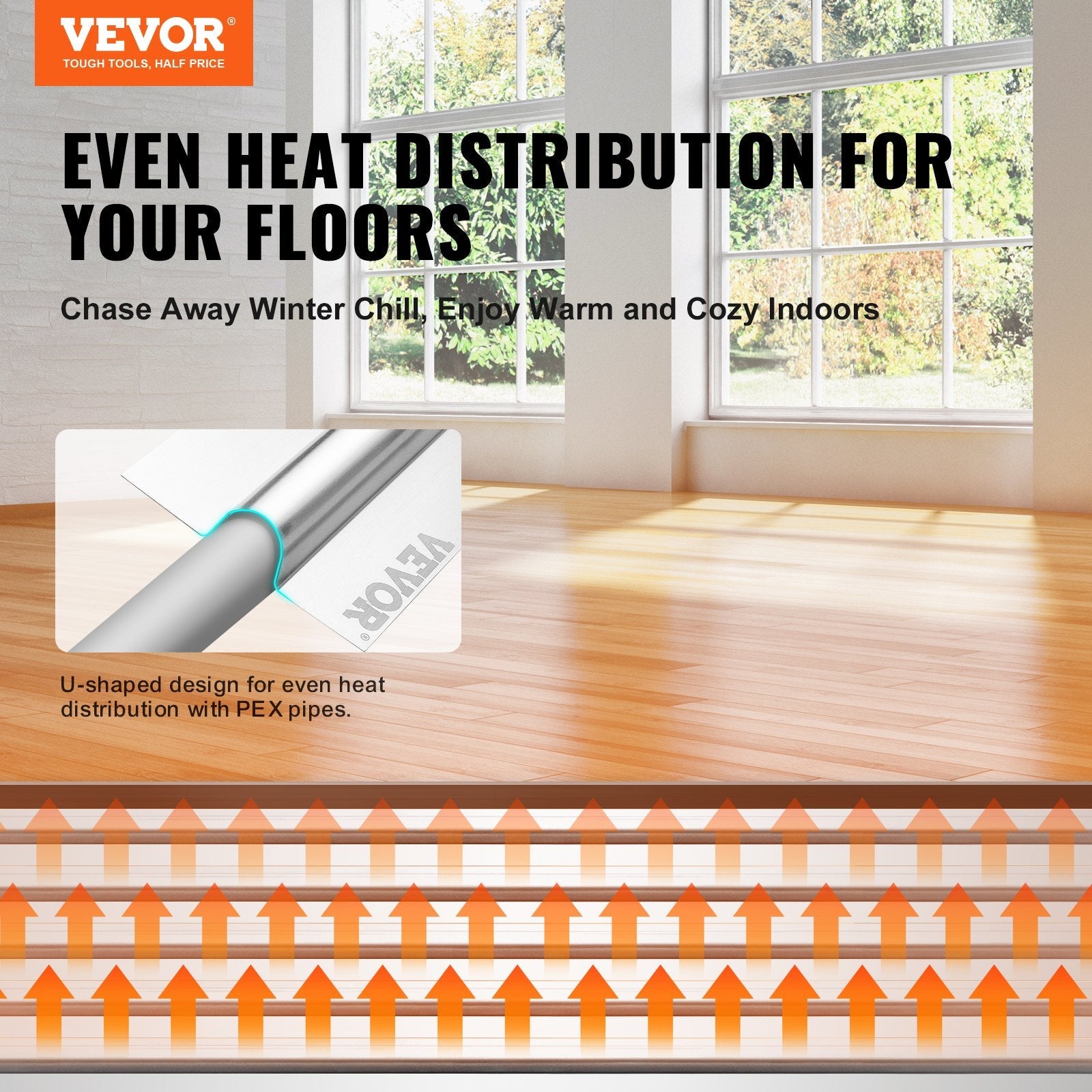 VEVOR PEX Heat Transfer Plates 4 ft, Radiant Heat Plates for 3/4" PEX Pipe, Durable Aluminum & Easy Trimming and Install Underfloor Heat Tubing Plates, Perfect for Wooden Floors (200pcs) 