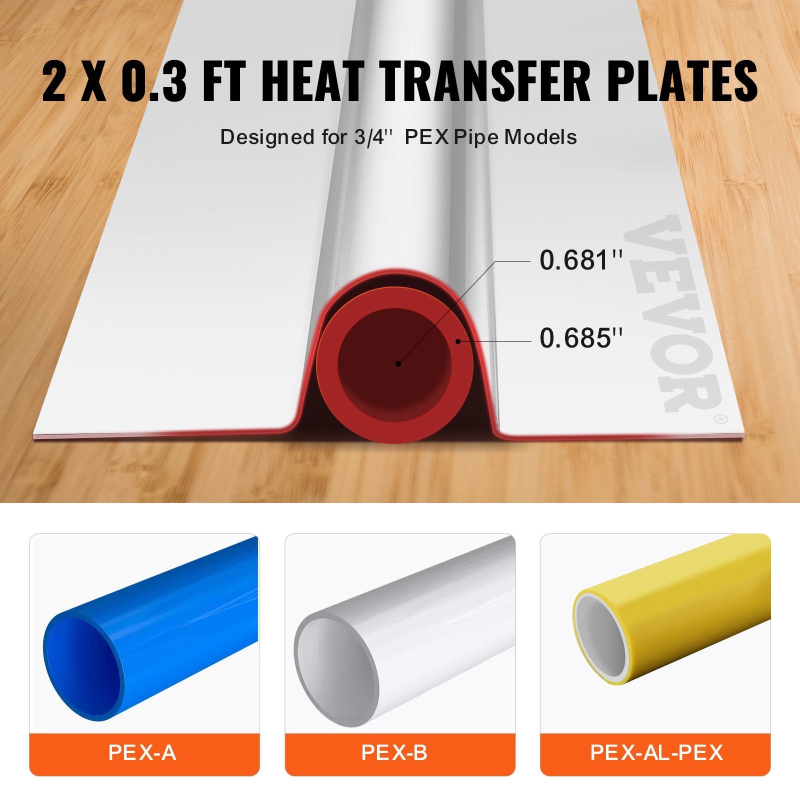 VEVOR PEX Heat Transfer Plates 4 ft, Radiant Heat Plates for 3/4" PEX Pipe, Durable Aluminum & Easy Trimming and Install Underfloor Heat Tubing Plates, Perfect for Wooden Floors (200pcs) 