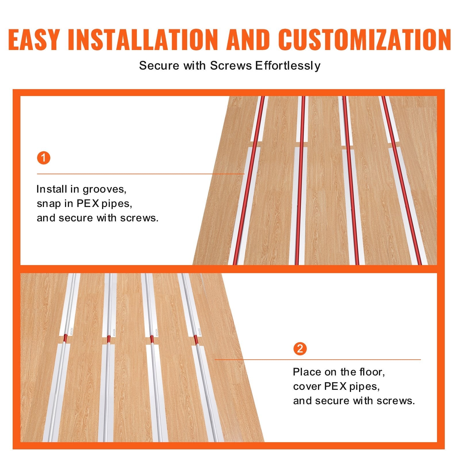 VEVOR PEX Heat Transfer Plates 4 ft, Radiant Heat Plates for 3/4" PEX Pipe, Durable Aluminum & Easy Trimming and Install Underfloor Heat Tubing Plates, Perfect for Wooden Floors (200pcs) 
