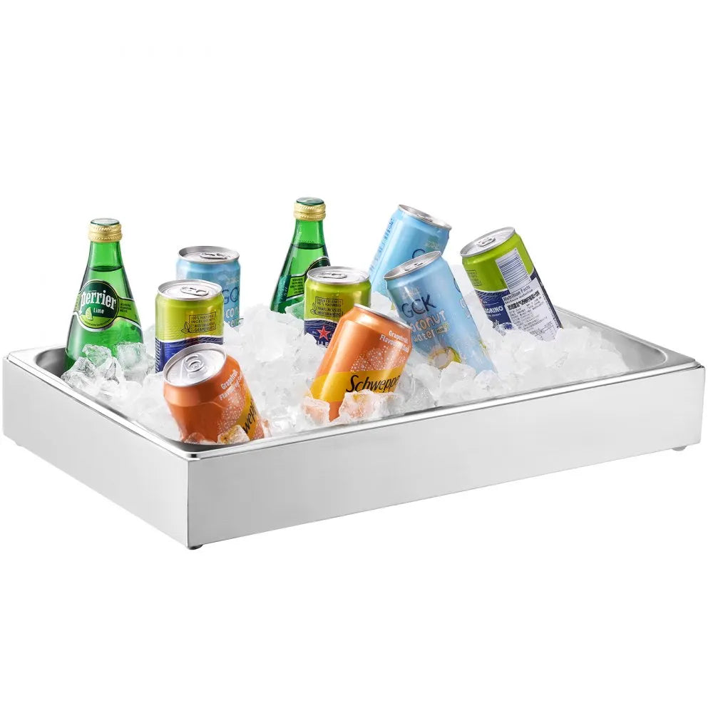 VEVOR Countertop Food Serving Display Container, 1 x 1 Pan Stainless Steel Food Serving Tray, Buffet Condiment Dispenser Display Rack with Clear Lid & 3 Ice Trays, for Restaurant Hotel Kitchen Party 