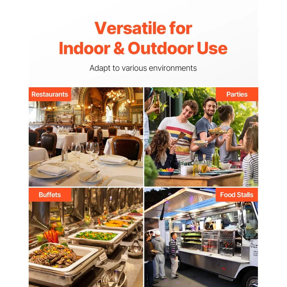 VEVOR Countertop Food Serving Display Container, 5 Pan Stainless Steel Food Serving Tray, Buffet Condiment Dispenser Display Rack with Clear Lid & 3 Freezer Boxes, for Restaurant Hotel Kitchen Party 