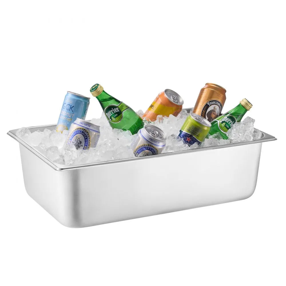 VEVOR Countertop Food Serving Display Container, 5 Pan Stainless Steel Food Serving Tray, Buffet Condiment Dispenser Display Rack with Clear Lid & 3 Freezer Boxes, for Restaurant Hotel Kitchen Party 