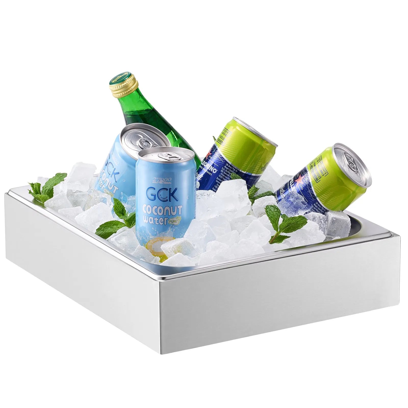 VEVOR Countertop Food Serving Display Container, 1 x 1/2 Pan Stainless Steel Food Serving Tray, Buffet Condiment Dispenser Display Rack with Clear Lid & Ice Tray, for Restaurant Hotel Kitchen Party 