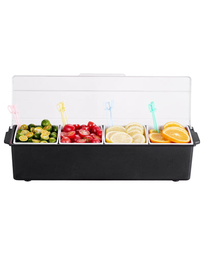 VEVOR Chilled Condiment Server 4 Compartment Cold Serving Tray with Clear Lid 