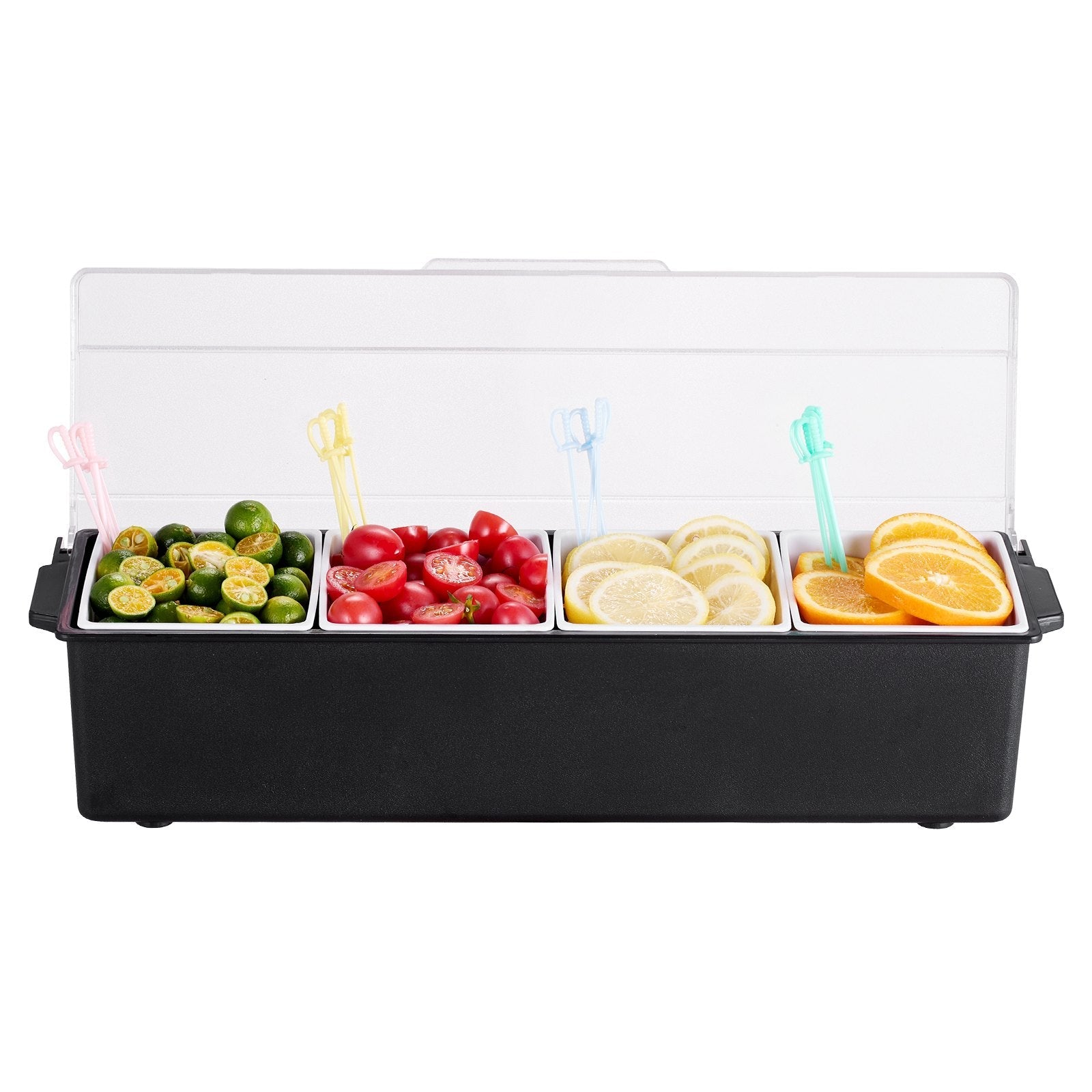 VEVOR Chilled Condiment Server 4 Compartment Cold Serving Tray with Clear Lid 