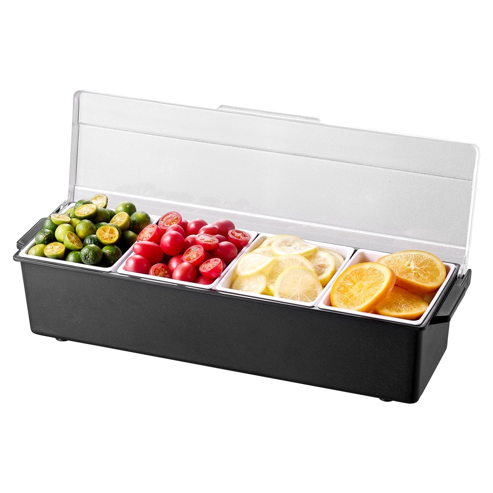 VEVOR Chilled Condiment Server 4 Compartment Cold Serving Tray with Clear Lid 