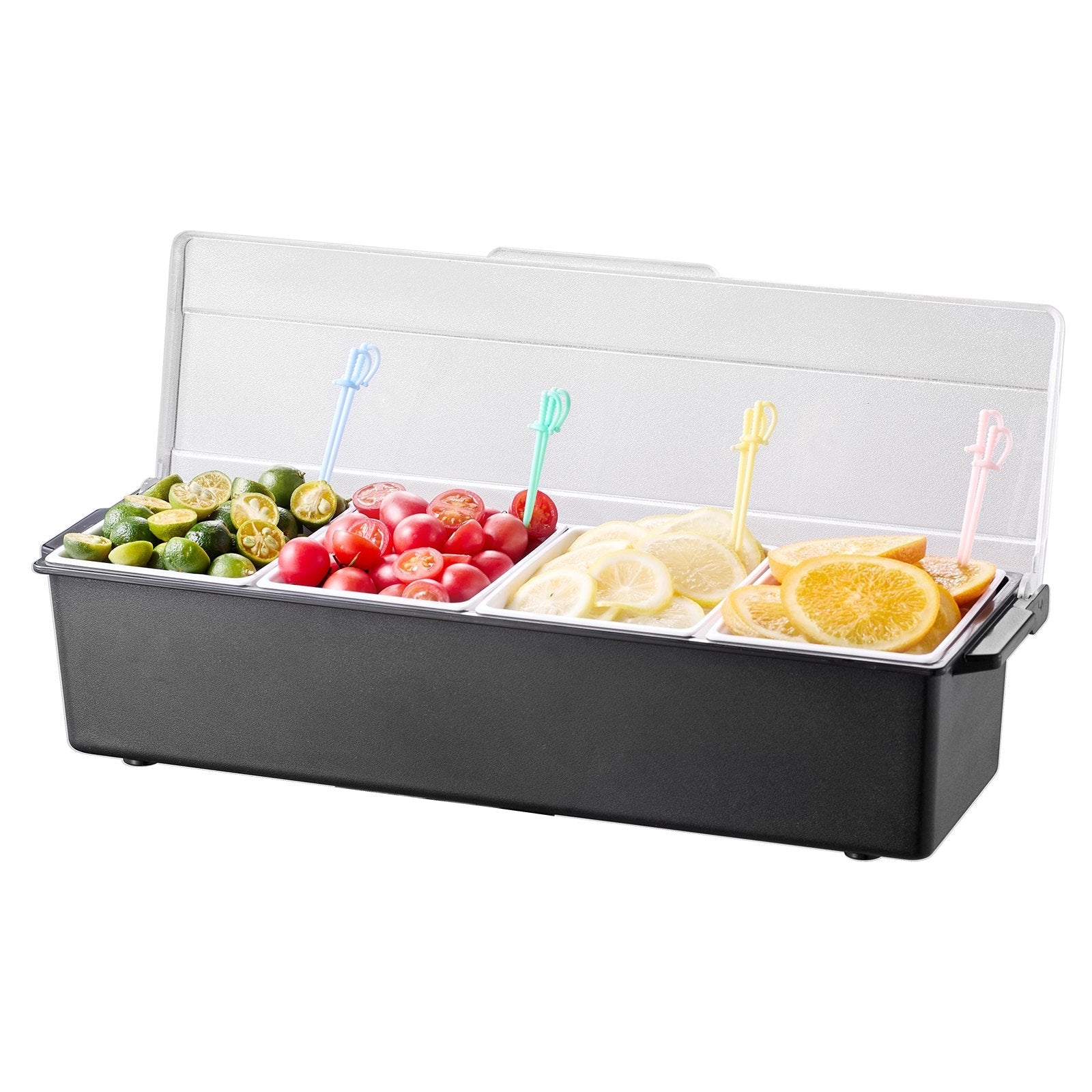 VEVOR Chilled Condiment Server 4 Compartment Cold Serving Tray with Clear Lid 