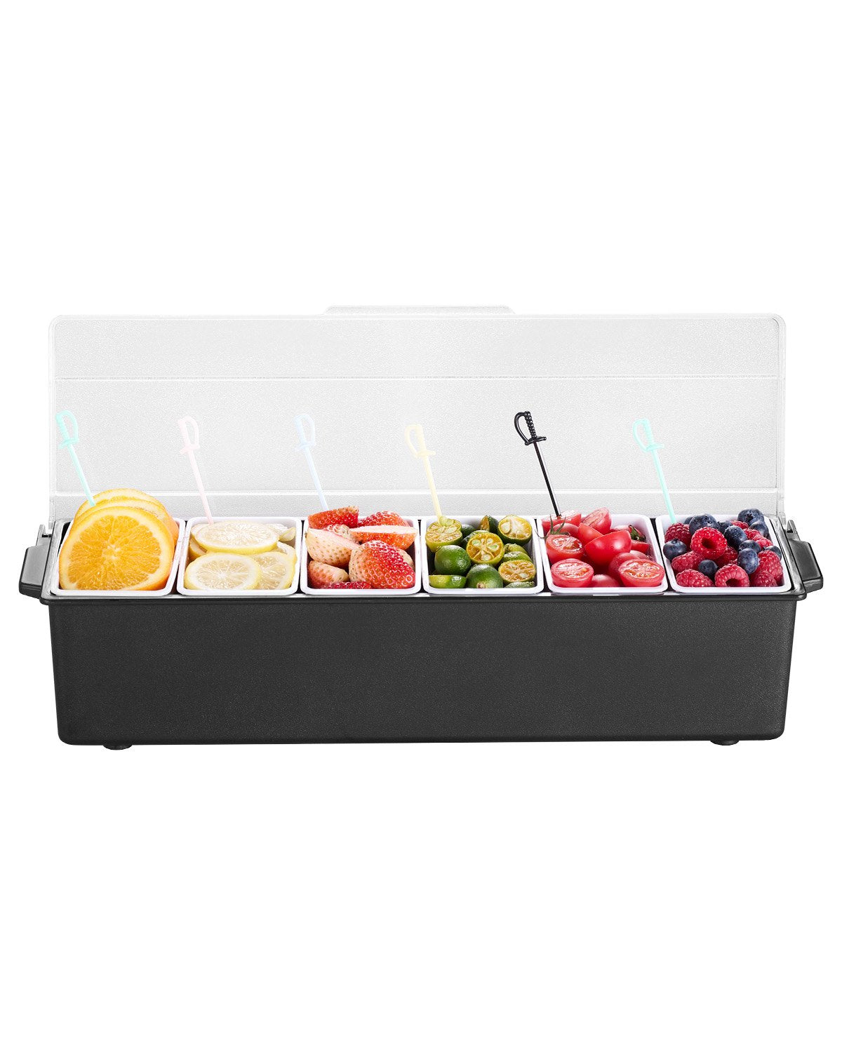 VEVOR Chilled Condiment Server 6 Compartment Cold Serving Tray with Clear Lid 