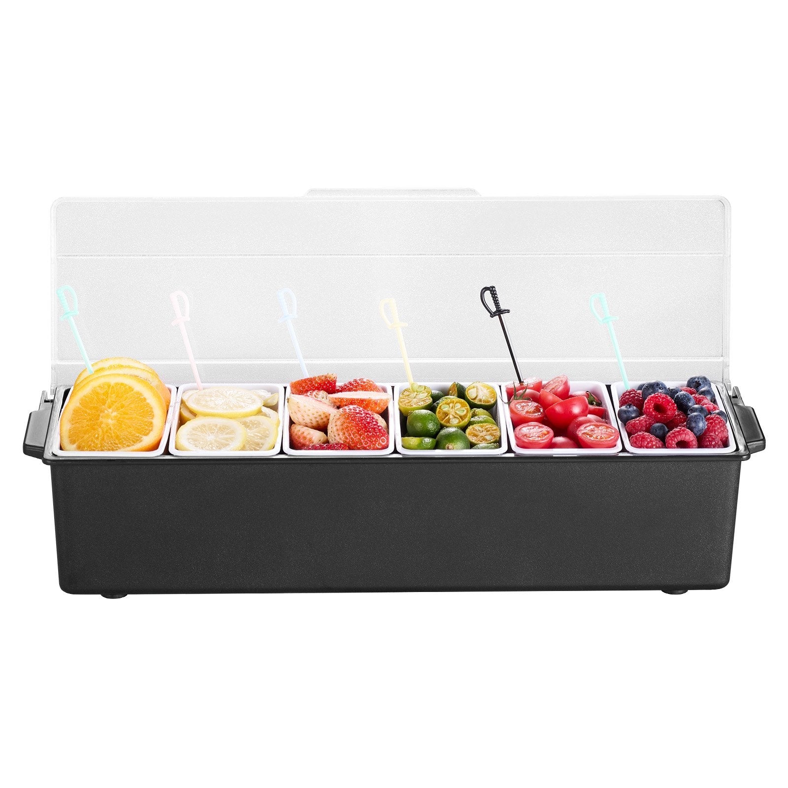VEVOR Chilled Condiment Server 6 Compartment Cold Serving Tray with Clear Lid 