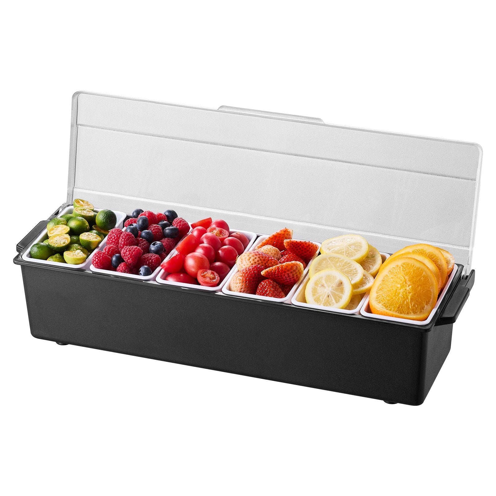 VEVOR Chilled Condiment Server 6 Compartment Cold Serving Tray with Clear Lid 