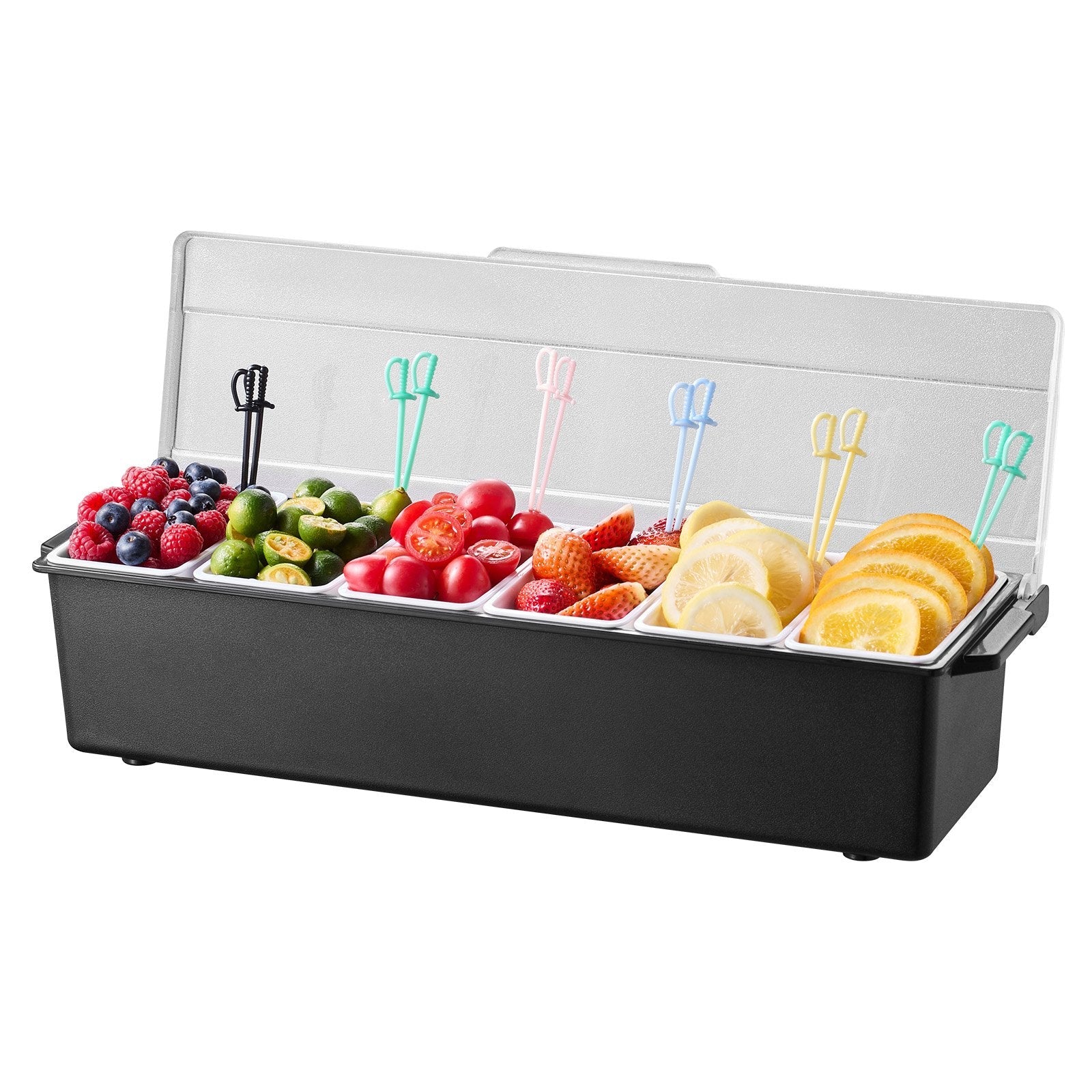 VEVOR Chilled Condiment Server 6 Compartment Cold Serving Tray with Clear Lid 