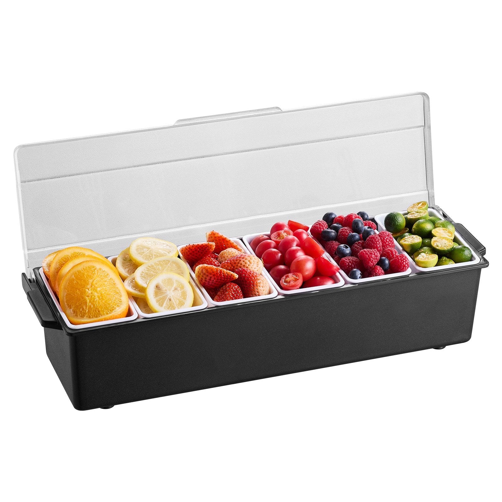 VEVOR Chilled Condiment Server 6 Compartment Cold Serving Tray with Clear Lid 