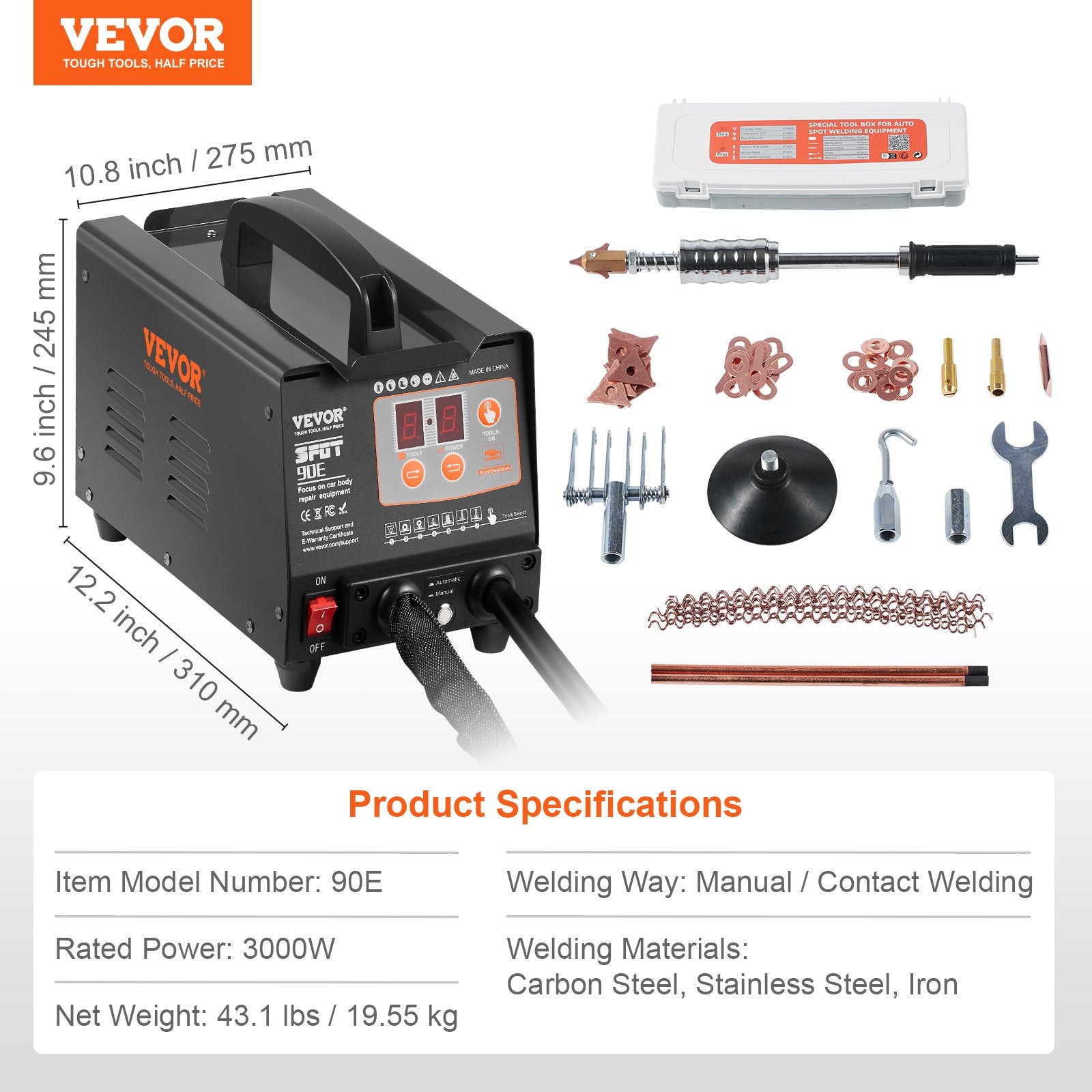 VEVOR Stud Welder Dent Repair Kit 220V 3KW Spot Welder Dent Puller with 7 Modes 