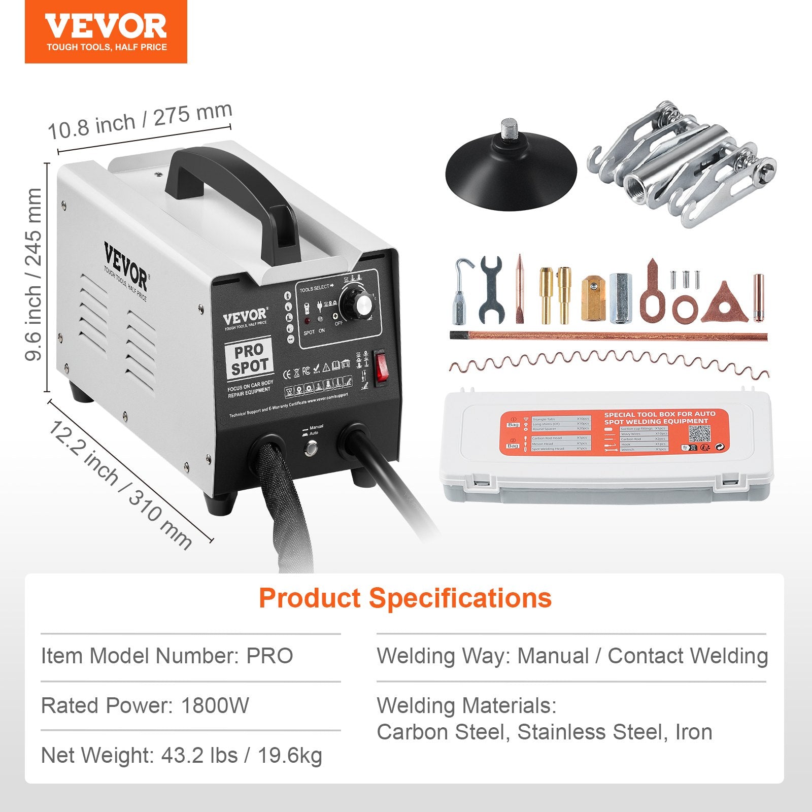 VEVOR Stud Welder Dent Repair Kit Auto/Manual Spot Welder Dent Puller 7 Modes 
