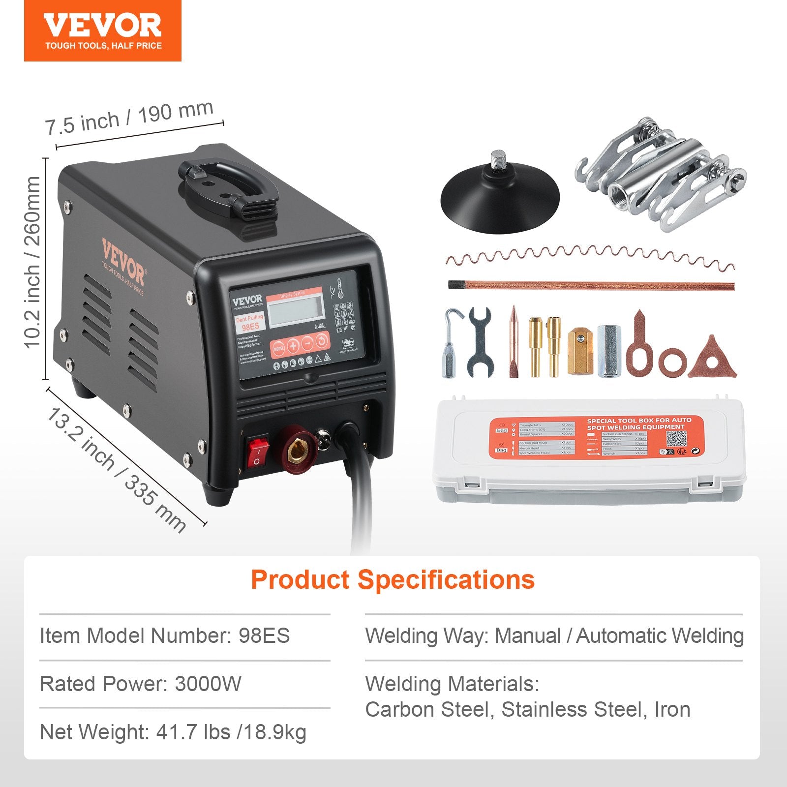 VEVOR Stud Welder Dent Repair Kit 3KW Spot Welder Dent Puller Machine 9 Modes 