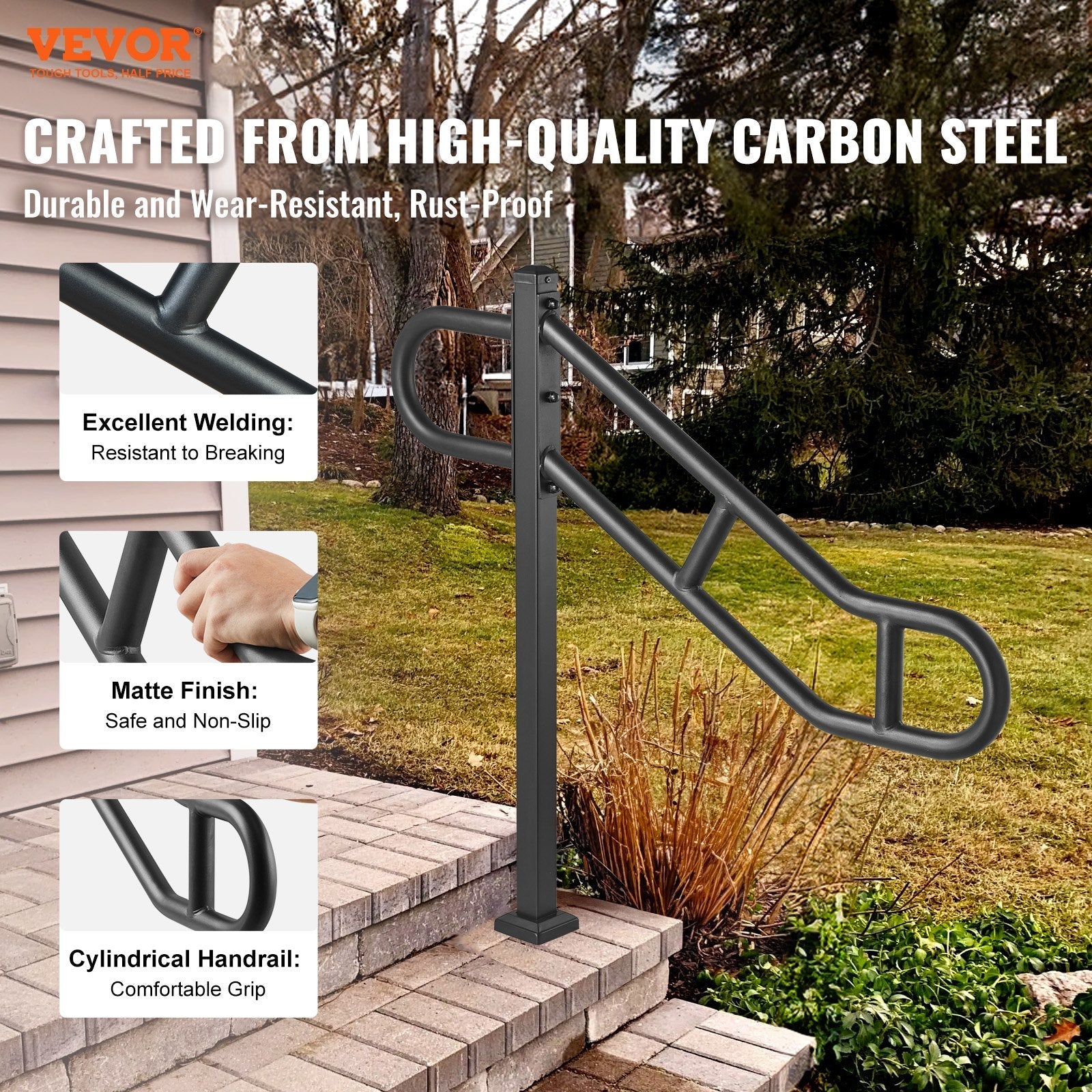 VEVOR Single Post Handrail for Outdoor 1-3 Step 40.5" Stair Handrail Floor Mount 