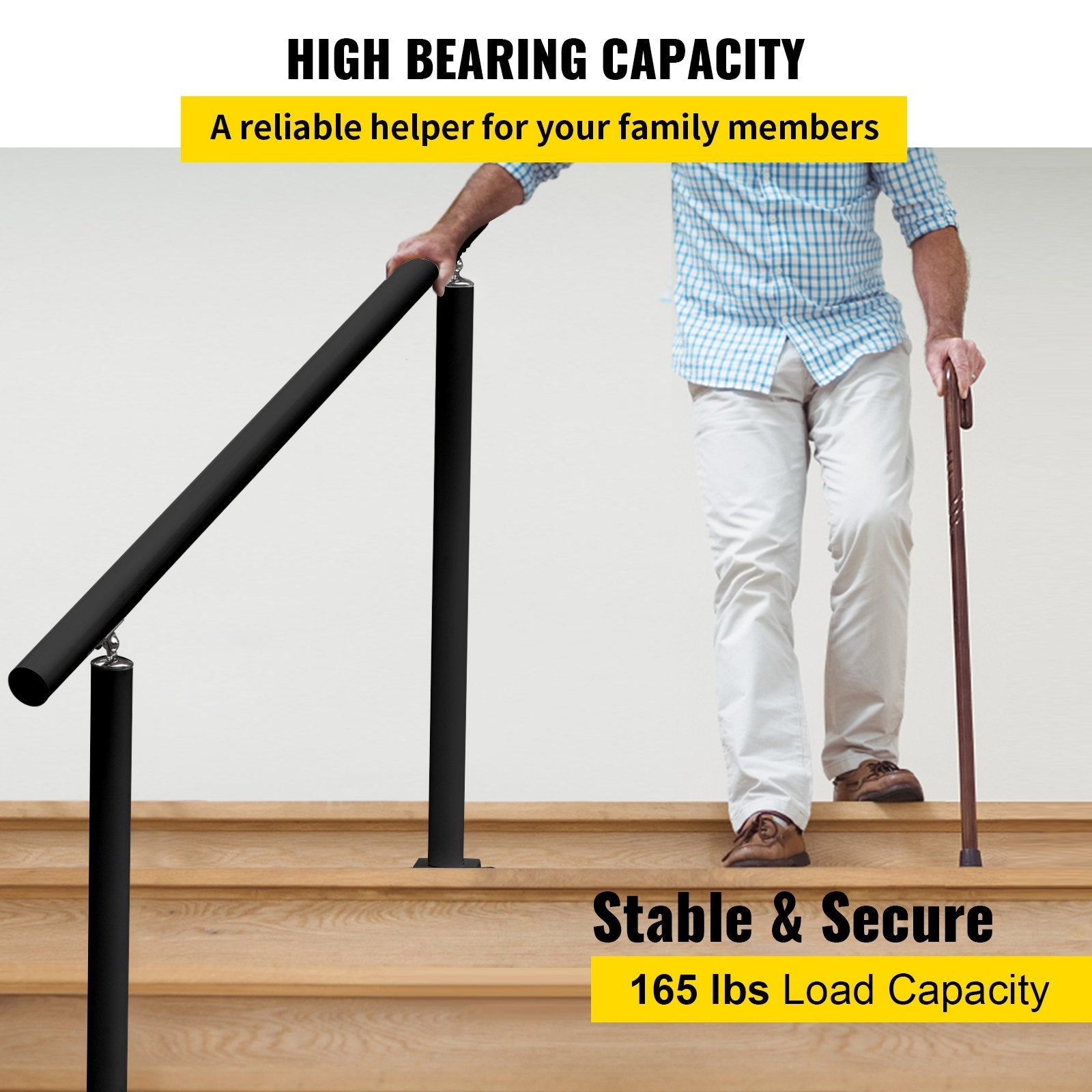Stair Handrail Outdoor Handrail Aluminum Fits 1-3 Steps 3ft Railing Adjustable 