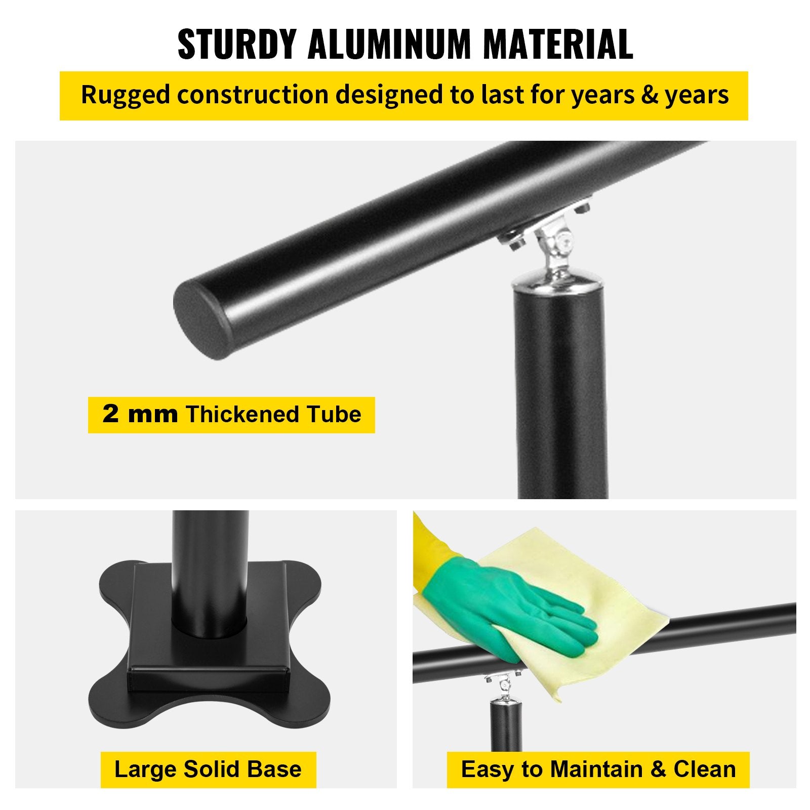 Stair Handrail Outdoor Handrail Aluminum Fits 1-3 Steps 3ft Railing Adjustable 
