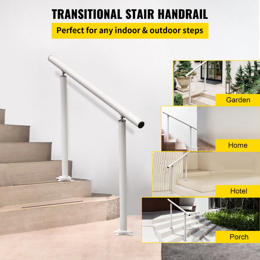 Stair Handrail Outdoor Handrail Aluminum Fits 1-4 Steps 4ft Railing Adjustable 