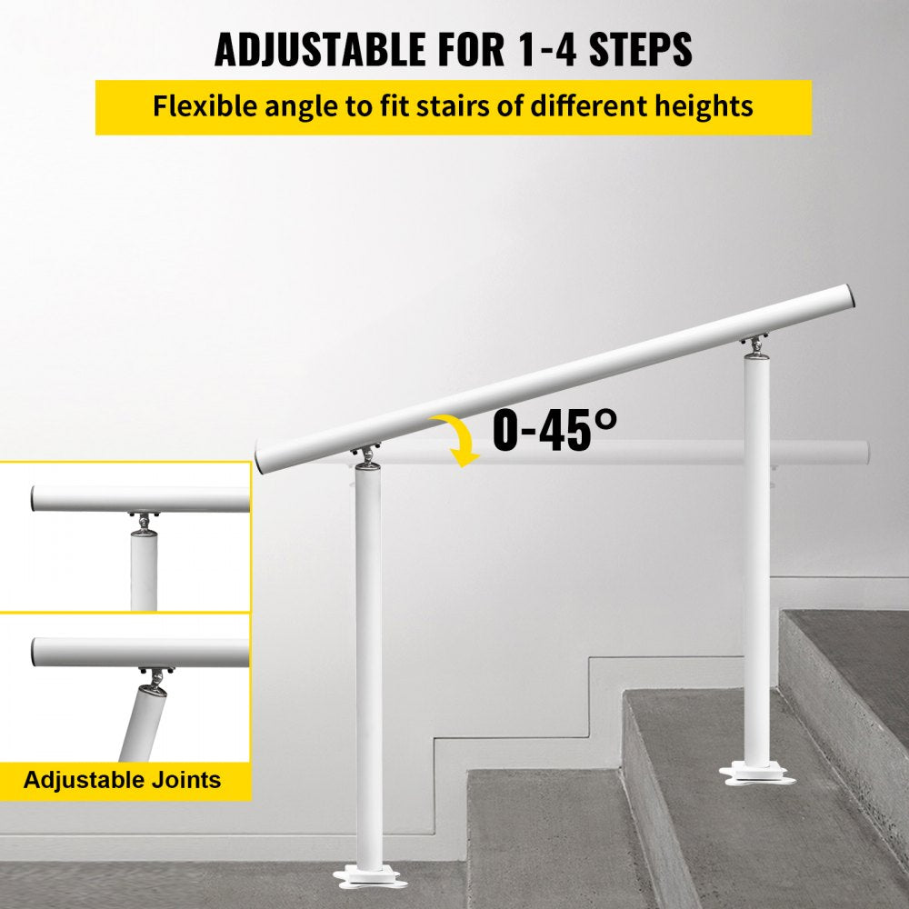 Stair Handrail Outdoor Handrail Aluminum Fits 1-4 Steps 4ft Railing Adjustable 