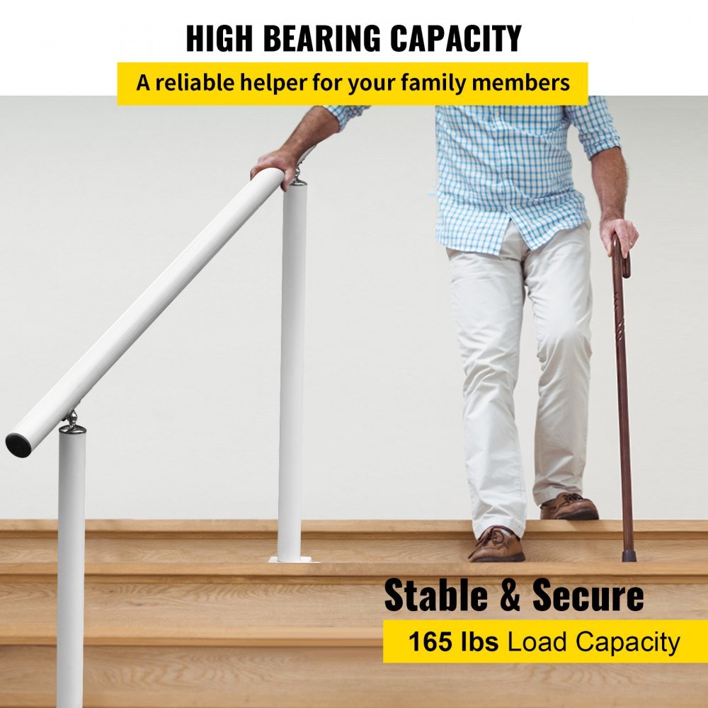Stair Handrail Outdoor Handrail Aluminum Fits 1-4 Steps 4ft Railing Adjustable 