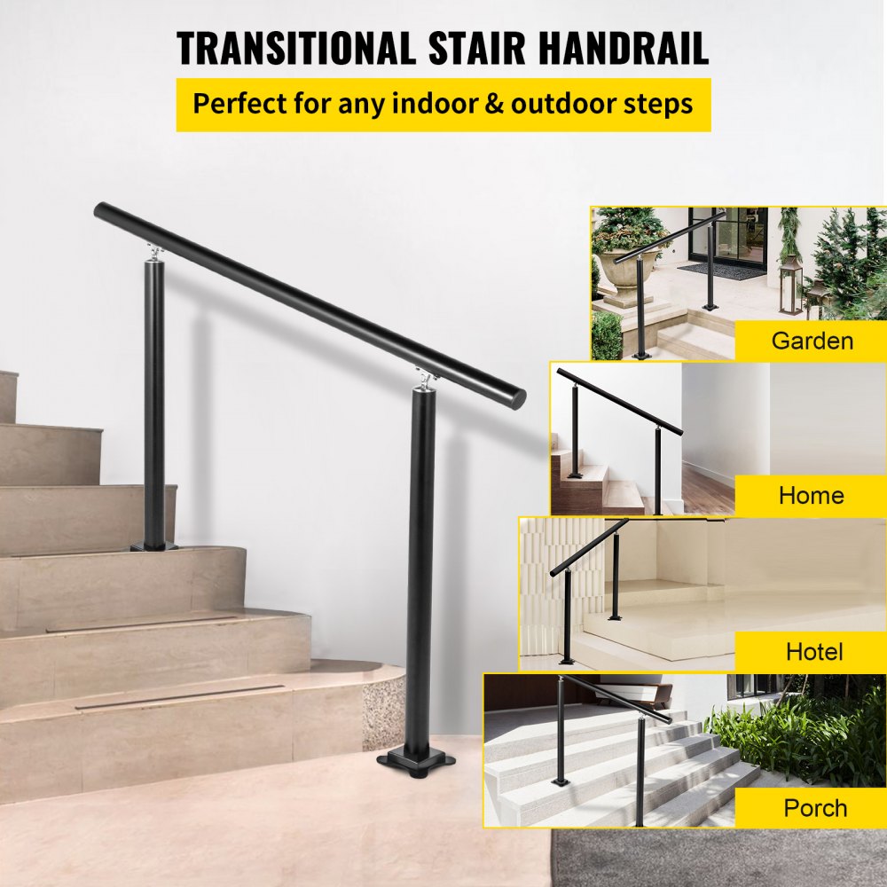 Handrail Outdoor Stairs 4 ft Changeable Iron Handrail Black Steps Rail Rustproof 