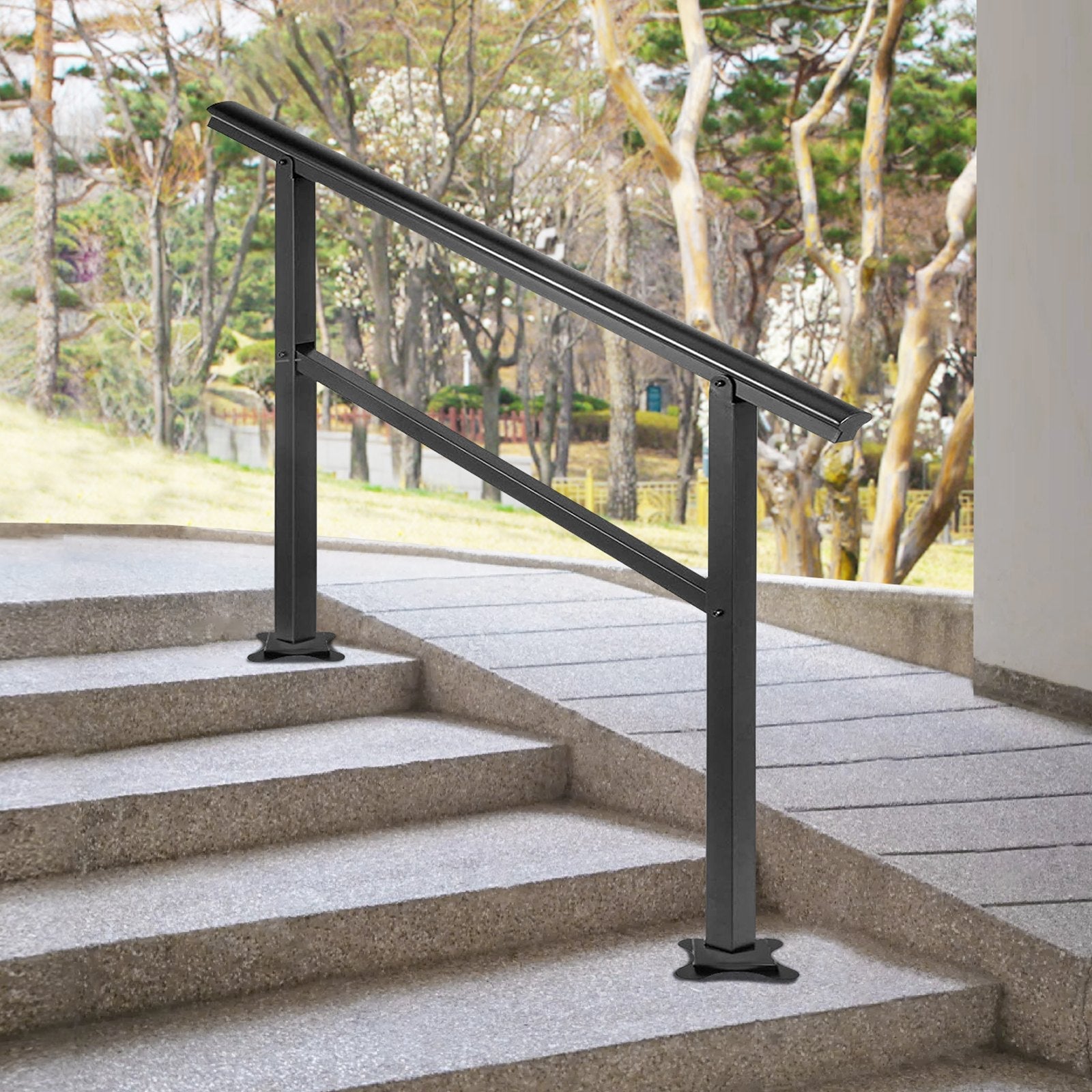Handrail Outdoor Stairs, Outdoor Handrail 48 x 35.5 Inch Black Fits 1/2/3 Steps 