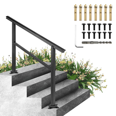 Handrail Outdoor Stairs, Outdoor Handrail 48 x 35.5 Inch Black Fits 1/2/3 Steps 
