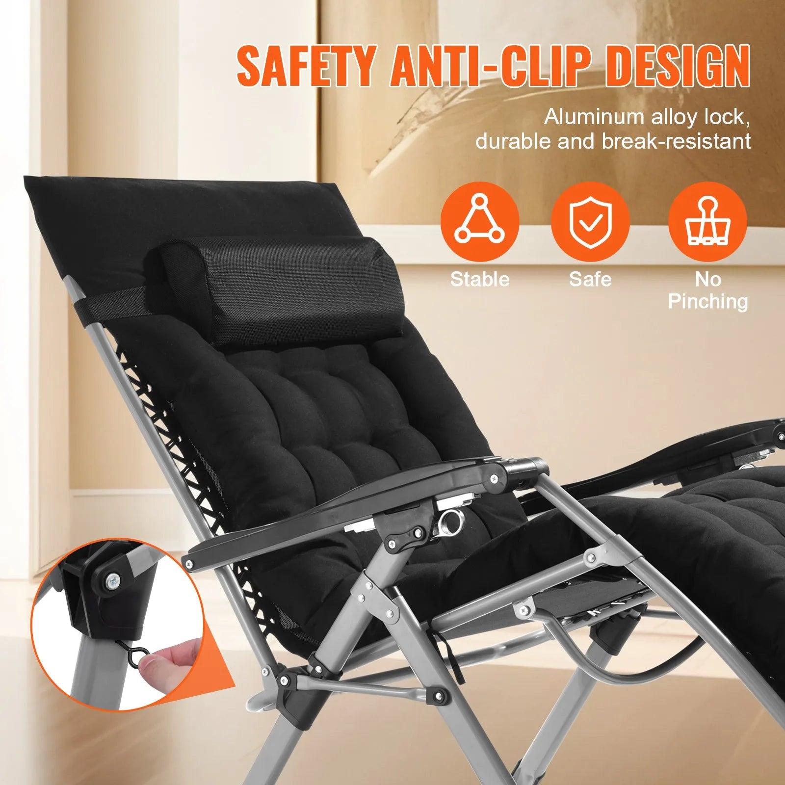 VEVOR Zero Gravity Chair 33" Zero Gravity Recliner Lounge Chair Indoor & Outdoor