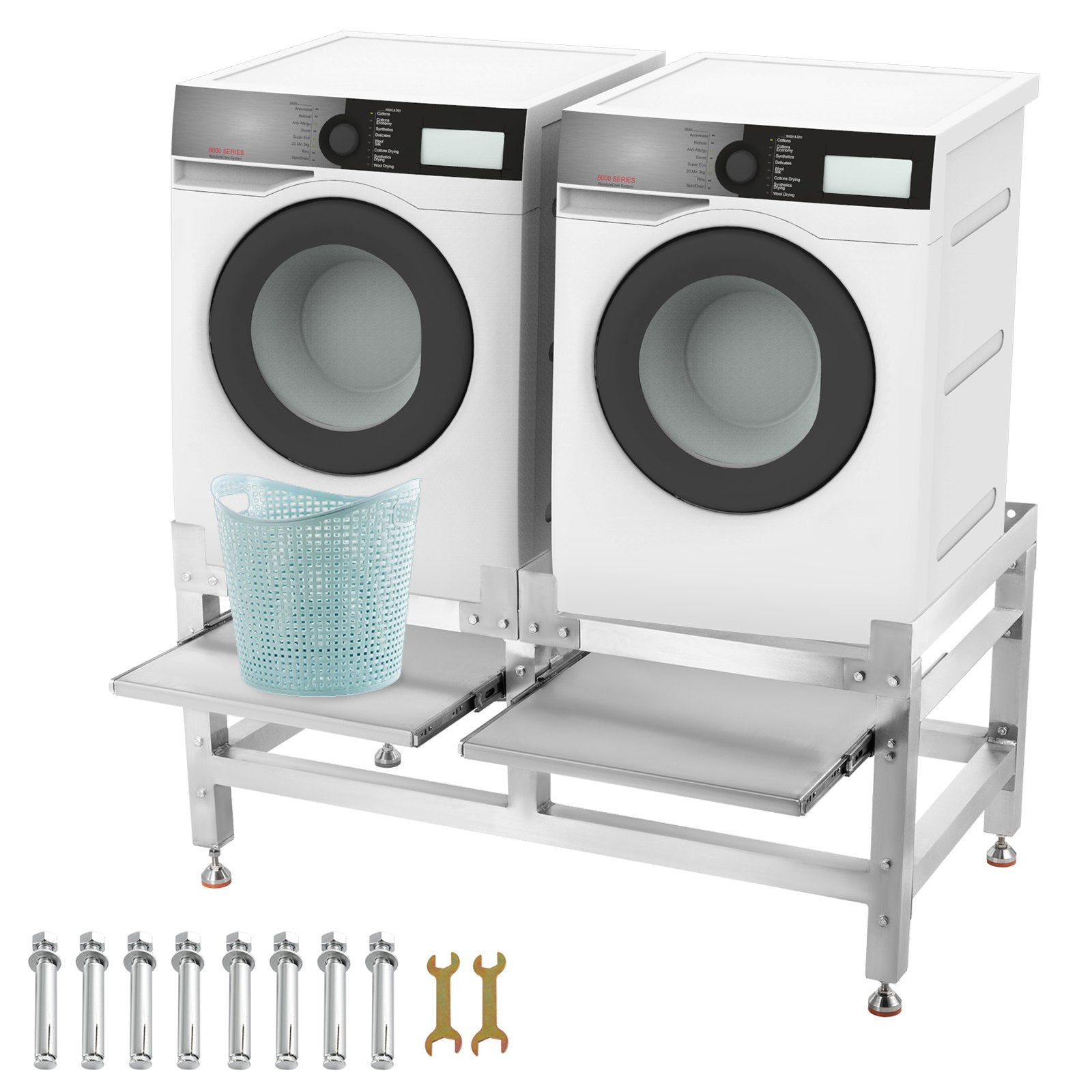 VEVOR Washing Machine Stand 300LBS, Washer Pedestal 25x25-Inch, Pedestal for Washer and Dryer, Washing Machine Base with A 66LBS Tray, Base Stand for Appliance with 4 Adjustable Feet, Aluminum 