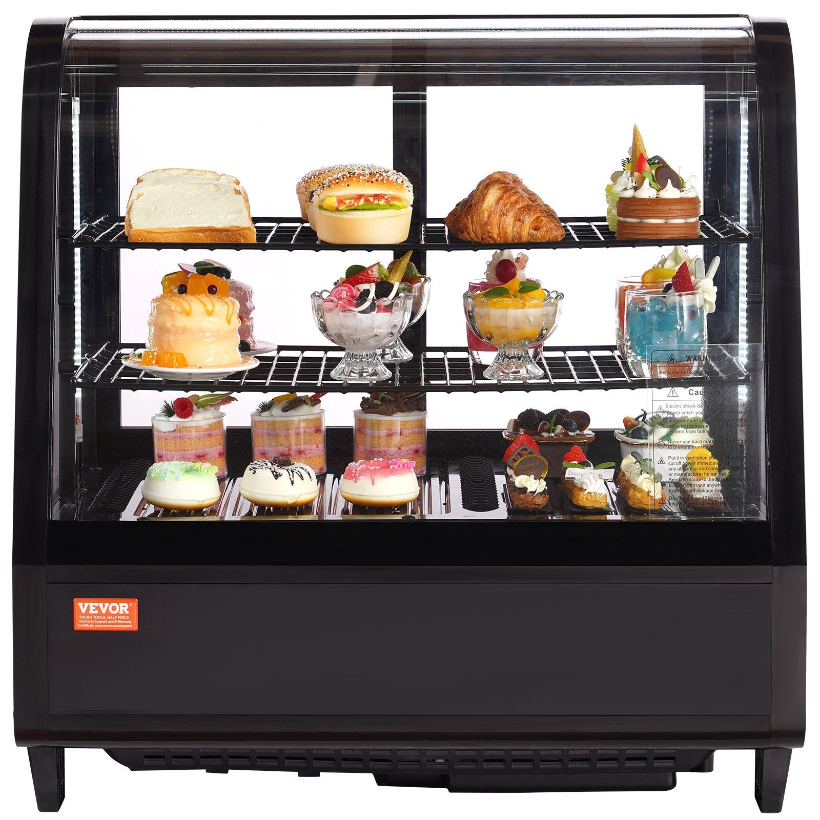 VEVOR Refrigerated Display Case, 3.5 Cu.Ft./100L, 2-Tier, Countertop Pastry Display Case Commercial Display Refrigerator with LED Lighting, TURBO Cooling, Frost-Free Air-Cooling, Rear Sliding Door 