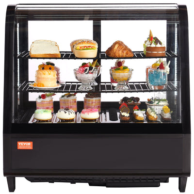 VEVOR Refrigerated Display Case, 3.5 Cu.Ft./100L, 2-Tier, Countertop Pastry Display Case Commercial Display Refrigerator with LED Lighting, TURBO Cooling, Frost-Free Air-Cooling, Rear Sliding Door 