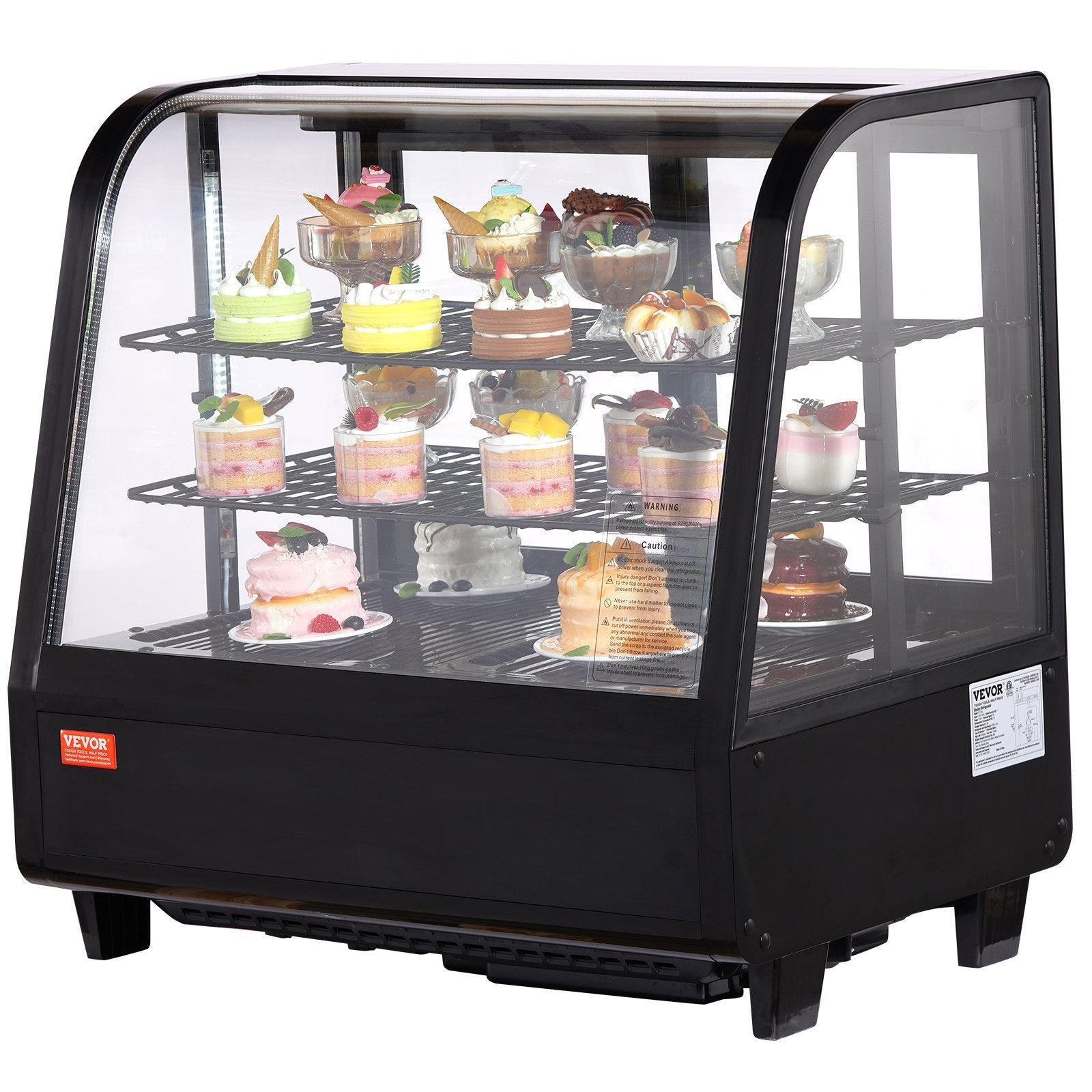 VEVOR Refrigerated Display Case, 3.5 Cu.Ft./100L, 2-Tier, Countertop Pastry Display Case Commercial Display Refrigerator with LED Lighting, TURBO Cooling, Frost-Free Air-Cooling, Rear Sliding Door 