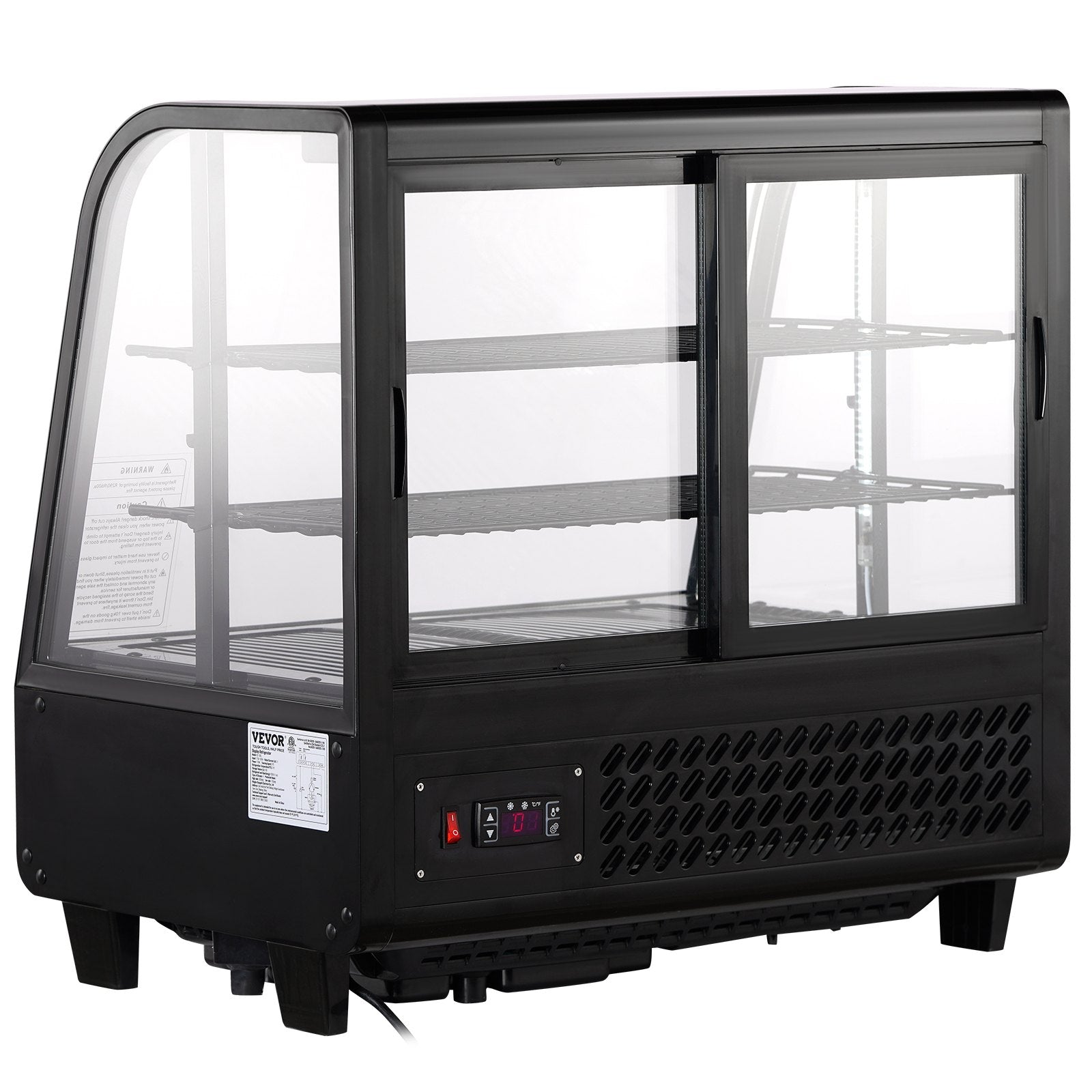 VEVOR Refrigerated Display Case, 3.5 Cu.Ft./100L, 2-Tier, Countertop Pastry Display Case Commercial Display Refrigerator with LED Lighting, TURBO Cooling, Frost-Free Air-Cooling, Rear Sliding Door 