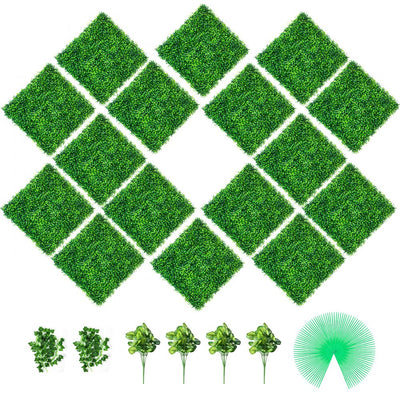 VEVOR Artificial Boxwood Panels, 16 PCS 20"x20" Boxwood Hedge Wall Panels, PE Artificial Grass Backdrop Wall 1.6", Privacy Hedge Screen for Decoration of Outdoor, Indoor, Garden, Fence, and Backyard 