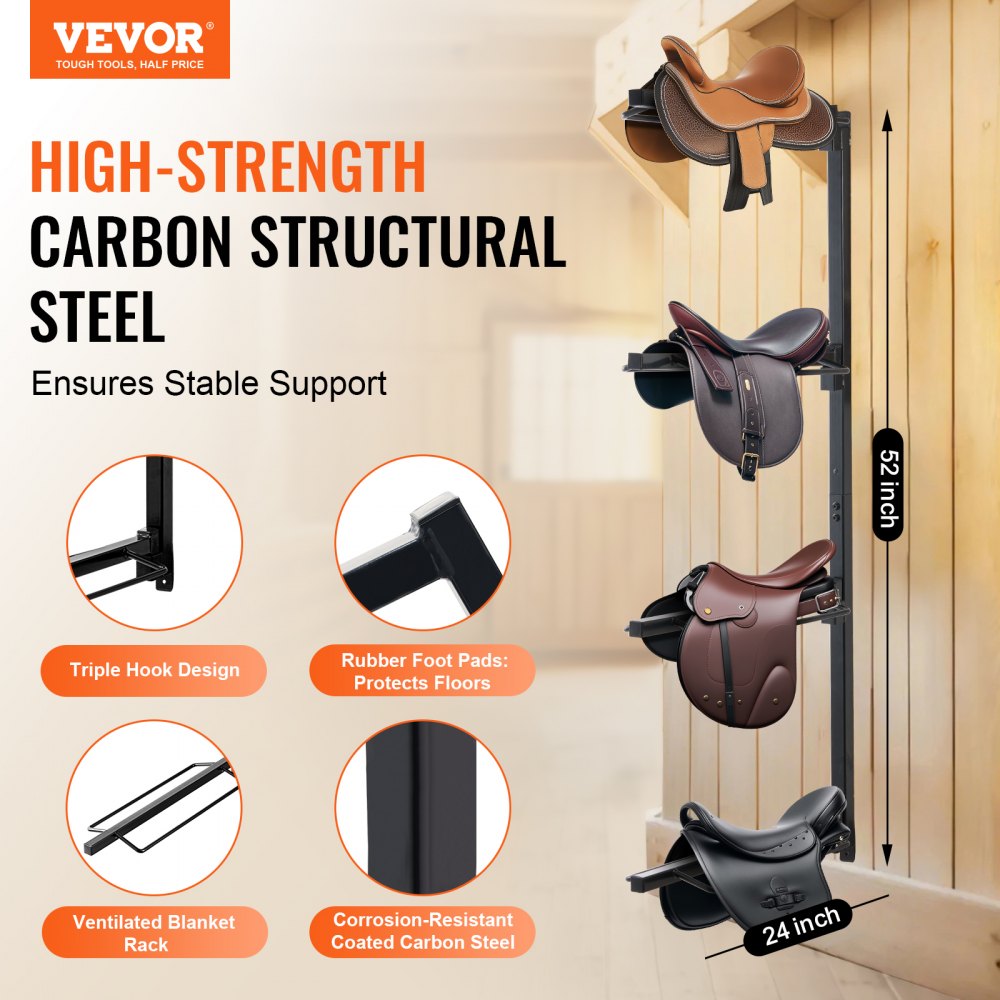 VEVOR Wall Mount Saddle Rack Four Tiers Western &  English Horse Saddle Holder 
